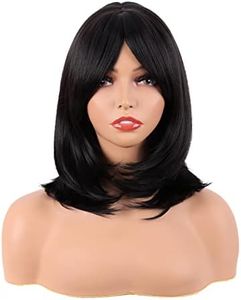 MapofBeauty 18 Pollic/ 45 cm Medio Lunghezza Layered Con Frange Lisci Sintetico fibra Shoulder Lunghezza Capelli Parrucche (Nero)