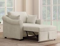Merax Chenille Convertible Sleeper Chair with Pillow & Adjustable Backrest, Adult 3 IN 1 Lounger Sofa Turns Into Chaise Lounge Recliner Single Bed for Living Room Balcony Bedroom Office, Beige, Medium