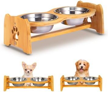 X-ZONE PET Raised Pet Bowls for Cats and Dogs, Adjustable Bamboo Elevated Dog Cat Food and Water Bowls Stand Feeder with 2 Stainless Steel Bowls and Anti Slip Feet (Height 4")