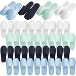 24 Pairs Disposable Slippers, Reusable Washable Slippers Spa Slippers Disposable Home Slippers, Coral Fleece Closed Toe Non-Slip Slippers for Men & Women, Hotel Travel Home (White, Lake Blue, Blue, Navy Blue)