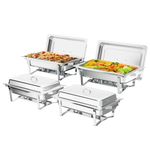 Bonnlo Chafing Dish Buffet Set, 4 Pack 9L Stainless Steel Warming Containers, Food Warmer Buffet Server for Dinner, Parties, Camping - Silver