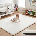 PAPAMAT 1.5" Super Thick Baby Play Mat for Floor, 79x118 Pro Soft Flannel Foam Mats for Toddler Infant Kids Crawling for Nursery Rug Playroom Living Room Waterproof Easy Care Non-Slip (Cream)