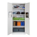 iJINGUR Metal Storage Cupboard with Locking Doors and 4 Adjustable Shelves, Lockable Steel Storage Cabinet for Home Office Garage Kitchen Pantry (White)