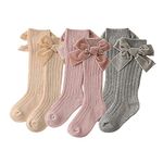 Kayotuas Baby Girls Knee High Socks With Bows Long Tube Ruffled Uniform Stockings Infant Toddler Ribbed Knit Socks, 3-Pack Bow Socks #3, 0-12 Months - Cotton Blend, Multicolor