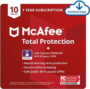 McAfee Total Protection w/ Safe Connect VPN | 10 Device | Antivirus Internet Security Software | Password Manager, Dark Web Monitoring, Parental Controls | 1 Year Subscription | Download Code