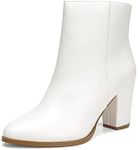 DREAM PAIRS Women's Ankle Boots Chunky Block Heel Booties,Size 9.5,WHITE-PU,ANITA