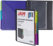 JAM PAPER Plastic Multi Pocket Folder - 24 Pocket Organizer with Zipper Pouch - Smoke Grey with Colorful Tabs - 10 1/2 x 11 1/2 - Sold Individually