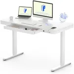 FLEXISPOT Electric Standing Desk with Drawer Height Adjustable 48 x 24 Inches White Desktop & Frame Quick Install Comhar Home Office Table w/USB Charge Ports, Storage Desk Organizer