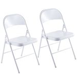 LeChamp 2pcs Folding Chairs Indoor Metal Frame Foldable Chair Hold Up to 250 Pounds Folding Dining Chairs Desk Chair Office Chair Guest Seating Comfortable and Durable Chair White…