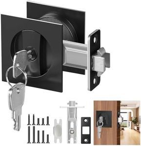 Aglehome Square Door Hardware - Sliding Pocket Door Lock with Key, Flush Latch for Bed/Bath, Matte Black, 2-3/8" Backset