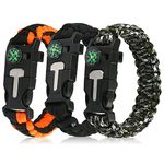 KINPLE Paracord Bracelet (3 Pack) Kit Outdoor Survival Bracelet Camping Hiking Gear, Multitools, Compass and Whistle