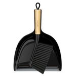 MR.SIGA Dustpan and Brush Sets, Dust Pan and Brush Bamboo Handle, Durable Bristles and Easy-Sweep Blade, Lightweight Design, Black