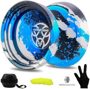 YOYOSTUDIO V22 Yoyo Professional Responsive Yoyo for Kids 8-12, Pro Trick Yo yo for Adults Kids with Unresponsive Yoyo Accessory Kit, 10 Yo-Yo Strings, Case & Glove - Black Blue Silver
