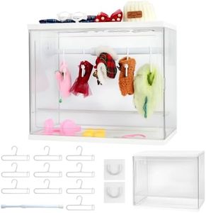 Clear Doll Wardrobe Storage Box Compatible with Labubu 15/17cm Doll Clothes & Accessories, Clear Display Box Shelf, Includes 10 Hangers, 1 Rod & 2 Supports, Stackable