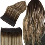 Full Shine Invisible Seamless Hair Extensions 20 Inch Layered Hair Extensions Clip Color 2 Brown Fading to 3 and 27 Blonde 80 Gram Remy Human Hair Extensions