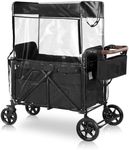 EASYEGO Wagon Stroller for 2 Kids with Rain Cover – Foldable Wagons with Elevated Seats & 5-Point Harnesses, Easy-Access Zipper Door, Adjustable Canopy, Storage Bag & Snack Plate