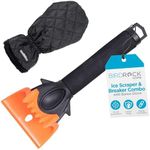BIRDROCK HOME Ice Scraper & Breaker Combo for Car Windshield & Windows, Water Resistant, Padded Glove, Non-Scratch 4" Blade, ABS Plastic, Ice Remover, Warm & Cozy Waterproof Glove - 1 Pack