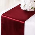 5 Pack Satin Table Runner, 12 x 108 Inch,Premium Silk Table Runners, Chair Sashes Bow, Washable Table Runners for Wedding Party Events Decoration,Birthday, Banquets (Burgundy Red)