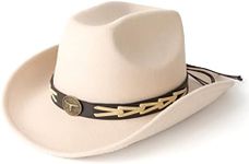 Lisianthus Men & Women's Felt Wide Brim Western Cowboy Outdoor Fedora Hats with Belt Cow-Creamy