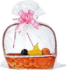 200 Packs Large Cellophane Bags 24" x 30" Clear Cellophane Gift Basket Wraps Extra-large 2.3 Mil Thick Transparent Plastic Wrap Bags for Fruit Basket, Gift Wrap, Treats, Arts and Crafts, 200ct Ribbon Bows