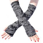 Mrotrida Women's Punk Fingerless Glove Cosplay Ripped Gloves for Halloween Costume Party 1Pair, Black Long Style, One Size