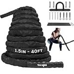 Yes4All Battle Exercise Training Rope with Protective Cover – Steel Anchor & Strap Included - 1.5/2 Inch Diameter Poly Dacron 30, 40, 50 Ft Length (1.5in - 40ft)