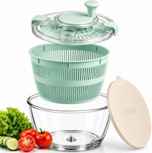 LYTYCJD Large 5.2 Qt Glass Salad Spinner with Storage Lid Glass Bowl Green