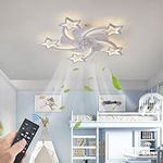 Kids Ceiling Fans with Lights and Remote 6 Speed Dimmable Fan Light Ceiling Reversible Winter Summer Silent Ceiling Fans with Lamps APP Timer Stars Design for Bedroom Living Room Lounge-White