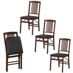 Giantex Folding Dining Chairs Set of 4, Solid Wood Frame, Foldable Wood Kitchen Chairs with Padded Seat, Max Load 400 Lbs, No Assembly, Armless Side Chairs for Apartment Dining Room, Brown & Black