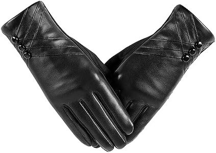 RSHHCXR Winter Leather Gloves for Women,With Touchscreen Texting Warm Cashmere Lining Windproof Suede Driving Gloves, Black