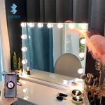 FENCHILIN Vanity Mirror with Lights and Bluetooth Speaker 22.8"x 18.1" Makeup Mirror Lighted Hollywood Mirror with 15 Dimmable LED Bulbs USB Charge Port, 3 Color Lighting Modes