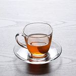 SYANKA Italian Premium Glass Tea Cup and Saucer Set of 6, (6 Cups and 6 Saucers) - 190 ML, Transparent, Italian Square Designer Cups and Saucer Set for Coffee, Tea, Green Tea, Herbal Tea, Lemon Tea