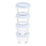 Amazon Basics ABL001 8 Piece Glass Storage, 144 ml, Set of 4 Containers, Clear With Blue Lids