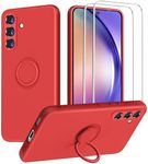 Dssairo for Samsung Galaxy A54 5G Phone Case, Ring Stand [360° Rotatable Ring Holder ] with 2 Screen Protector, with Full Camera Cover Protection, Silicone Protective Phone Case (Red)