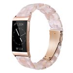 Wongeto Resin Strap Compatible for Fitbit Charge 3 / Charge 4/ Charge 3 SE Band，Replacement Wrist Accessory Rose Gold Buckle Fitness Bands Straps Bracelet Wristbands Women Men (Pink)