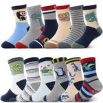 Baby Boys Grips Socks Kids Boys Toddlers Anti Skid Non Slip Crew Fun Cotton Gifts Stocking Stuffers Socks 12 Pairs(Dinosaur,3-5 Y)