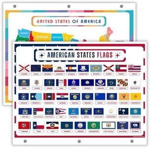 United States Map with All 50 State Flags – Laminated, Double-Sided 3-Ring Binder Insert – Durable Gloss Reference Page for Study & Binder Organization (10 Pack)