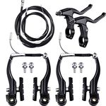 Complete Bike Brake Set, Black Front and Rear Bike MTB Hybrid Brake Inner and Outer Cables and Lever Kit Includes Callipers Levers Cables Black