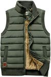 Vcansion Men's Outdoor Casual Stand Collar Thicken Qulited Fleece Jacket Vest Padded Vest Lightweight Down Cotton Vest Coat Army Green US L