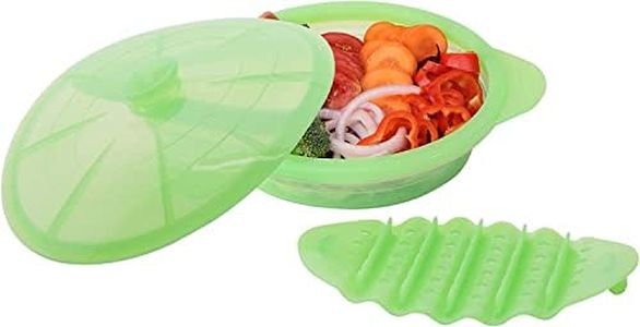 Microwave Steamer Cooker Collapsible Bowl-Silicone Steamer Cookware with Handle Lid for Vegetables Fish Prep Meal Food with Removable Rack BPA Free, Easy to Store, Freezer & Dishwasher Safe, Large