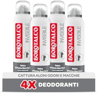 Borotalco, Deodorante Spray Invisibile Grigio, con Talco Effetto Barriera, Cattura e Non Trasferisce Aloni, 48h efficacia, Senza Alcool,Profumo Classico - 4 Pezzi da 150 ml - Esclusiva Amazon