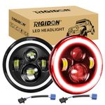 RIGIDON 2Pcs 7inch Round Led Headlight, Red Halo Turn Signal White DRL High/Low Beam, 4 Leds 50W Angle Eyes Compatible With Jeep Wrangler JK LJ CJ TJ Dirtbike Motorbike Motorcycle Harley Davidson