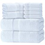Luxury White Bath Towel Set of 8 Pieces - 100% Turkish Cotton Highly Absorbent Towels for Bathroom, 2 Luxury Bath Towels 700GSM, 2 Hand Towels, 4 Washcloths