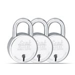 Link Locks Round 65MM_Double Locking Padlock (Silver, Pack of 3) Made in Aligarh, Stainless Steel