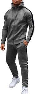 COOFANDY Men's Casual 2 Piece Outfit Tracksuits Hooded Jogging Suits Fashion Full Zip Athletic Gym Set (Dark Grey Textile L)