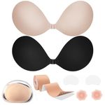 Fuaojia Sticky Bra Strapless Push Up Backless Adhesive Invisible Stick on Bras for Women Dresses 2 Pack Reusable Nipple Cover Nude