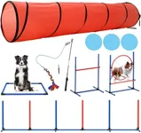 YITAHOME Dog Agility Equipments, Includes Flirt Pole Toy, 3 Flying Discs, 1 Agility Tunnel, 2 Jumps, 6 Weave Poles, Pause Box, Agility Course Set for Backyard, Indoor, Outdoor