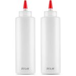 Zulay Kitchen 2 Pack Squeeze Bottles - 17oz Plastic Squeeze Bottles For Sauces - Condiment Squeeze Bottles With Wide Mouth - Squeeze Bottles For Liquids - Sauce Bottle with Small Pointed Nozzle