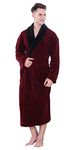 Men's Soft and Warm Bathrobe, Bordeaux Spa Robe with Black Kimono Shawl Collar Unisex (X-Large)