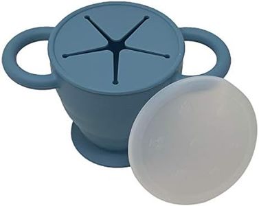 BraveJusticeKidsCo | Snack Attack II Snack Cup | Collapsible Silicone Snack Container | Toddler and Baby Snack Catcher Lid (Blue Steel)